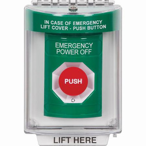 SS2141PO-EN STI Green Indoor/Outdoor Flush w/ Horn Turn-to-Reset Stopper Station with EMERGENCY POWER OFF Label English