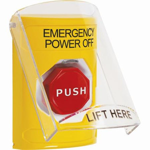 SS2222PO-EN STI Yellow Indoor Only Flush or Surface Key-to-Reset (Illuminated) Stopper Station with EMERGENCY POWER OFF Label English