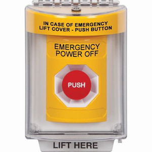 SS2244PO-EN STI Yellow Indoor/Outdoor Flush w/ Horn Momentary Stopper Station with EMERGENCY POWER OFF Label English