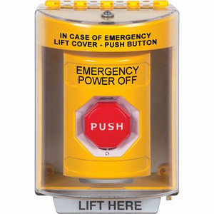 SS2279PO-EN STI Yellow Indoor/Outdoor Surface Turn-to-Reset (Illuminated) Stopper Station with EMERGENCY POWER OFF Label English