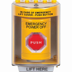 SS2289PO-EN STI Yellow Indoor/Outdoor Surface w/ Horn Turn-to-Reset (Illuminated) Stopper Station with EMERGENCY POWER OFF Label English