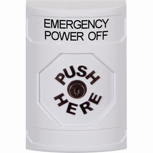 SS2300PO-EN STI White No Cover Key-to-Reset Stopper Station with EMERGENCY POWER OFF Label English