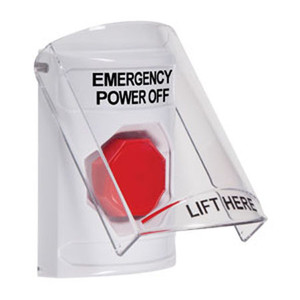 SS2325PO-EN STI White Indoor Only Flush or Surface Momentary (Illuminated) Stopper Station with EMERGENCY POWER OFF Label English