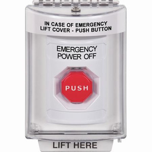 SS2335PO-EN STI White Indoor/Outdoor Flush Momentary (Illuminated) Stopper Station with EMERGENCY POWER OFF Label English