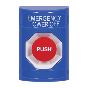 SS2404PO-EN STI Blue No Cover Momentary Stopper Station with EMERGENCY POWER OFF Label English