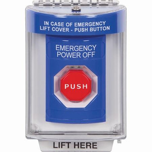 SS2435PO-EN STI Blue Indoor/Outdoor Flush Momentary (Illuminated) Stopper Station with EMERGENCY POWER OFF Label English