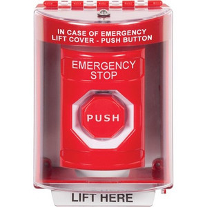 SS2085ES-EN STI Red Indoor/Outdoor Surface w/ Horn Momentary (Illuminated) Stopper Station with EMERGENCY STOP Label English