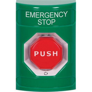 SS2109ES-EN STI Green No Cover Turn-to-Reset (Illuminated) Stopper Station with EMERGENCY STOP Label English