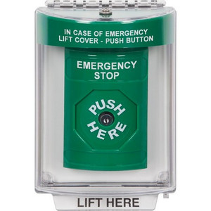 SS2130ES-EN STI Green Indoor/Outdoor Flush Key-to-Reset Stopper Station with EMERGENCY STOP Label English