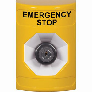 SS2203ES-EN STI Yellow No Cover Key-to-Activate Stopper Station with EMERGENCY STOP Label English