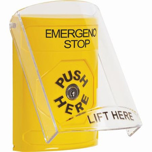 SS2220ES-EN STI Yellow Indoor Only Flush or Surface Key-to-Reset Stopper Station with EMERGENCY STOP Label English