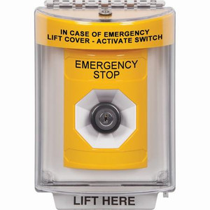 SS2243ES-EN STI Yellow Indoor/Outdoor Flush w/ Horn Key-to-Activate Stopper Station with EMERGENCY STOP Label English