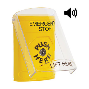 SS22A0ES-EN STI Yellow Indoor Only Flush or Surface w/ Horn Key-to-Reset Stopper Station with EMERGENCY STOP Label English