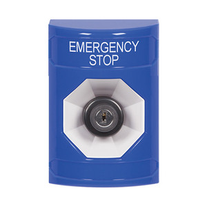 SS2403ES-EN STI Blue No Cover Key-to-Activate Stopper Station with EMERGENCY STOP Label English