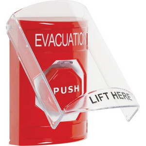 SS2022EV-EN STI Red Indoor Only Flush or Surface Key-to-Reset (Illuminated) Stopper Station with EVACUATION Label English