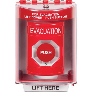 SS2081EV-EN STI Red Indoor/Outdoor Surface w/ Horn Turn-to-Reset Stopper Station with EVACUATION Label English