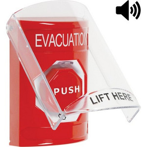 SS20A9EV-EN STI Red Indoor Only Flush or Surface w/ Horn Turn-to-Reset (Illuminated) Stopper Station with EVACUATION Label English
