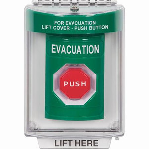 SS2135EV-EN STI Green Indoor/Outdoor Flush Momentary (Illuminated) Stopper Station with EVACUATION Label English