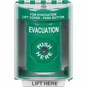 SS2170EV-EN STI Green Indoor/Outdoor Surface Key-to-Reset Stopper Station with EVACUATION Label English
