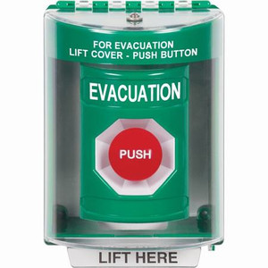SS2174EV-EN STI Green Indoor/Outdoor Surface Momentary Stopper Station with EVACUATION Label English