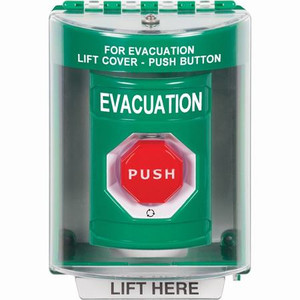 SS2179EV-EN STI Green Indoor/Outdoor Surface Turn-to-Reset (Illuminated) Stopper Station with EVACUATION Label English