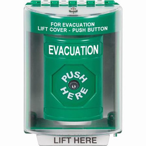 SS2180EV-EN STI Green Indoor/Outdoor Surface w/ Horn Key-to-Reset Stopper Station with EVACUATION Label English