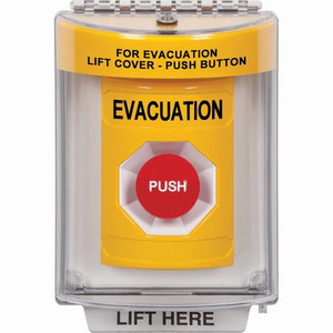 SS2234EV-EN STI Yellow Indoor/Outdoor Flush Momentary Stopper Station with EVACUATION Label English