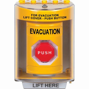 SS2275EV-EN STI Yellow Indoor/Outdoor Surface Momentary (Illuminated) Stopper Station with EVACUATION Label English