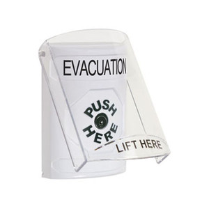 SS2320EV-EN STI White Indoor Only Flush or Surface Key-to-Reset Stopper Station with EVACUATION Label English