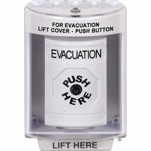 SS2380EV-EN STI White Indoor/Outdoor Surface w/ Horn Key-to-Reset Stopper Station with EVACUATION Label English