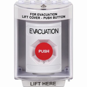SS2381EV-EN STI White Indoor/Outdoor Surface w/ Horn Turn-to-Reset Stopper Station with EVACUATION Label English