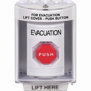 SS2382EV-EN STI White Indoor/Outdoor Surface w/ Horn Key-to-Reset (Illuminated) Stopper Station with EVACUATION Label English