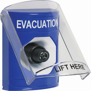 SS2423EV-EN STI Blue Indoor Only Flush or Surface Key-to-Activate Stopper Station with EVACUATION Label English