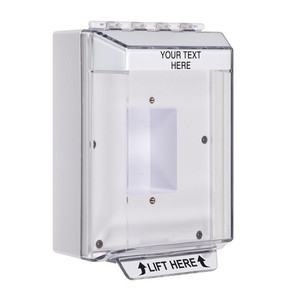 STI-14410CW STI Universal Stopper Low Profile Cover Enclosed Back Box, Sealed Mounting Plate and Hood - Custom Label - White - Non-Returnable