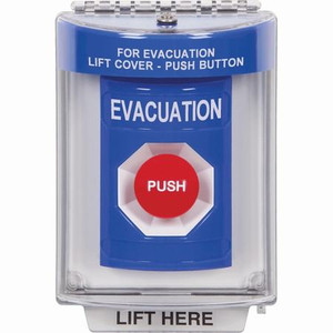 SS2444EV-EN STI Blue Indoor/Outdoor Flush w/ Horn Momentary Stopper Station with EVACUATION Label English