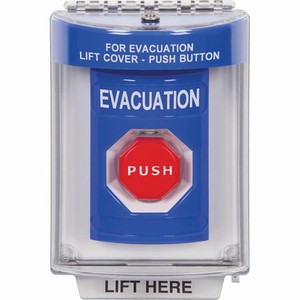SS2448EV-EN STI Blue Indoor/Outdoor Flush w/ Horn Pneumatic (Illuminated) Stopper Station with EVACUATION Label English