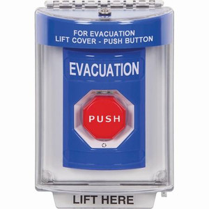 SS2449EV-EN STI Blue Indoor/Outdoor Flush w/ Horn Turn-to-Reset (Illuminated) Stopper Station with EVACUATION Label English