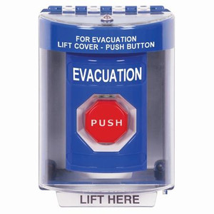 SS2472EV-EN STI Blue Indoor/Outdoor Surface Key-to-Reset (Illuminated) Stopper Station with EVACUATION Label English