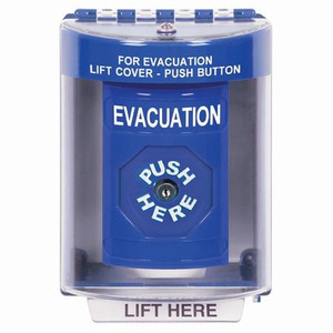 SS2480EV-EN STI Blue Indoor/Outdoor Surface w/ Horn Key-to-Reset Stopper Station with EVACUATION Label English