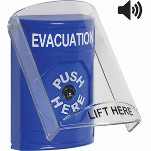 SS24A0EV-EN STI Blue Indoor Only Flush or Surface w/ Horn Key-to-Reset Stopper Station with EVACUATION Label English