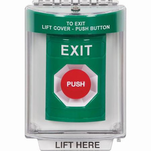 SS2134XT-EN STI Green Indoor/Outdoor Flush Momentary Stopper Station with EXIT Label English
