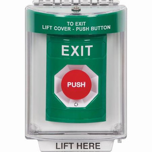 SS2141XT-EN STI Green Indoor/Outdoor Flush w/ Horn Turn-to-Reset Stopper Station with EXIT Label English