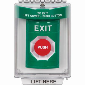 SS2144XT-EN STI Green Indoor/Outdoor Flush w/ Horn Momentary Stopper Station with EXIT Label English