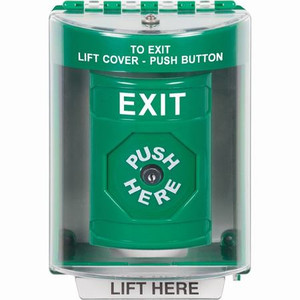 SS2170XT-EN STI Green Indoor/Outdoor Surface Key-to-Reset Stopper Station with EXIT Label English