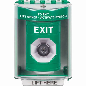 SS2173XT-EN STI Green Indoor/Outdoor Surface Key-to-Activate Stopper Station with EXIT Label English