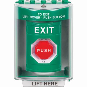 SS2189XT-EN STI Green Indoor/Outdoor Surface w/ Horn Turn-to-Reset (Illuminated) Stopper Station with EXIT Label English