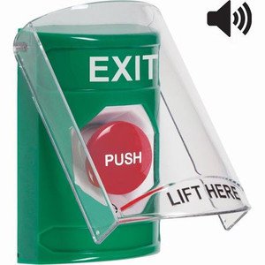 SS21A1XT-EN STI Green Indoor Only Flush or Surface w/ Horn Turn-to-Reset Stopper Station with EXIT Label English