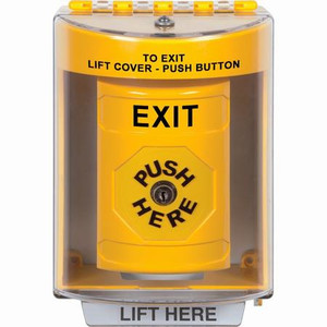 SS2270XT-EN STI Yellow Indoor/Outdoor Surface Key-to-Reset Stopper Station with EXIT Label English