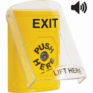 SS22A0XT-EN STI Yellow Indoor Only Flush or Surface w/ Horn Key-to-Reset Stopper Station with EXIT Label English