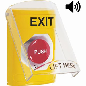SS22A1XT-EN STI Yellow Indoor Only Flush or Surface w/ Horn Turn-to-Reset Stopper Station with EXIT Label English